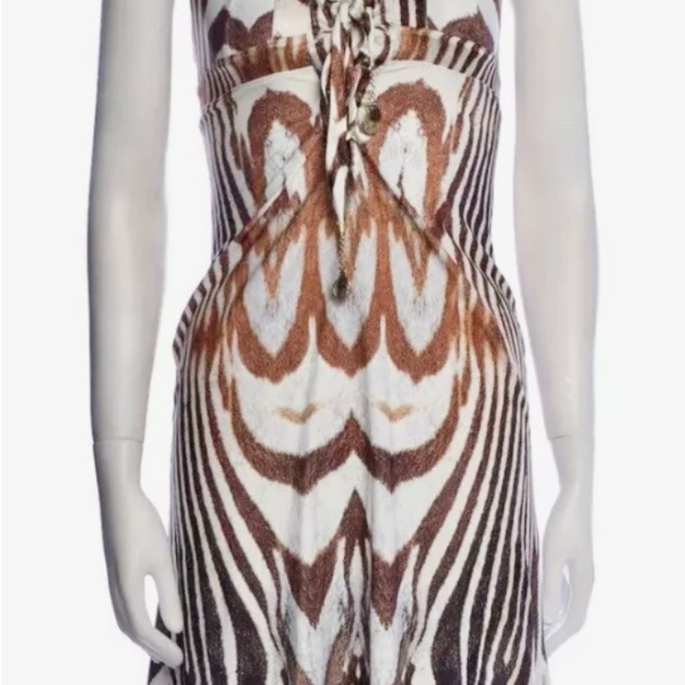 Roberto Cavalli Brown and White Midi Dress